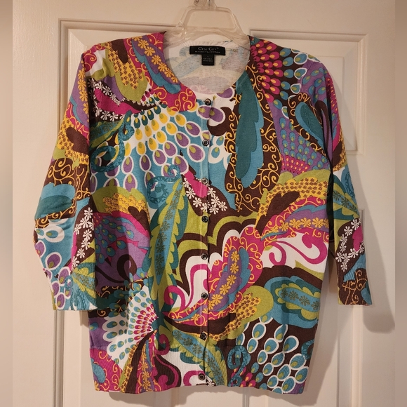 AUGUST SILK COMPANY COLORFUL PAISLEY PATTERN CARDIGAN LARGE EUC - Picture 6 of 8